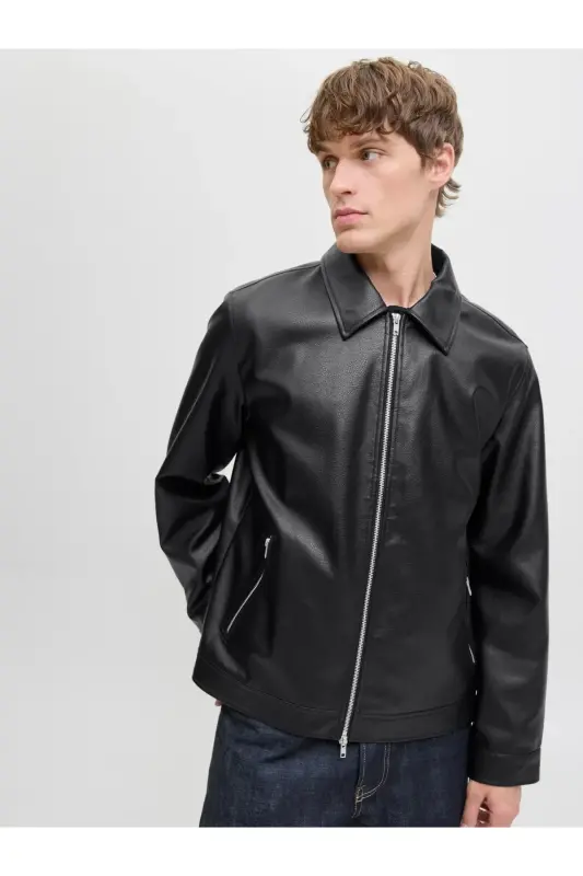 Jjewarner Jacket Noos Siyah Erkek Deri Ceket Eskitme Taşlanmış-Siyah54 - JACK & JONES