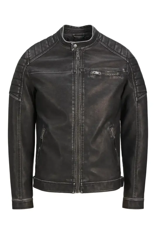 Jjewarner Jacket Noos Siyah Erkek Deri Ceket Eskitme Taşlanmış-Siyah55 - 1