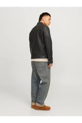 Jjewarner Jacket Noos Siyah Erkek Deri Ceket Eskitme Taşlanmış-Siyah55 - 3