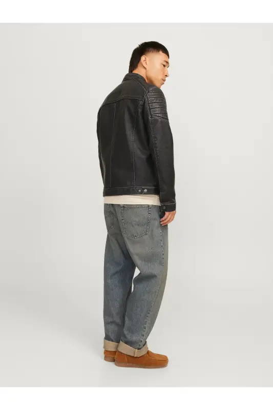 Jjewarner Jacket Noos Siyah Erkek Deri Ceket Eskitme Taşlanmış-Siyah55 - 3