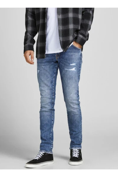 12201647 Jjfox Ra 703 Düşük Bel Skinny Fit Düz Erkek Denim Pantolon - 6