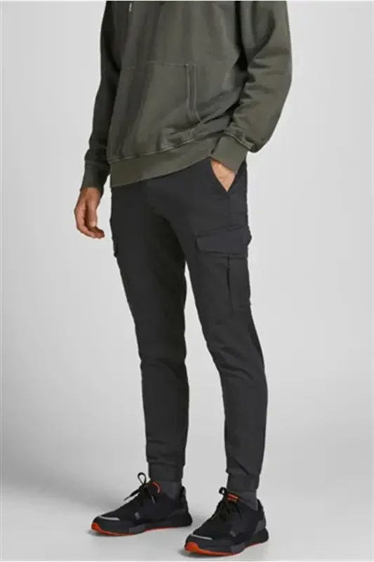 Jjjoe Cuffed Akm Regular Waist Straight Black Men's Cargo Pants - 2