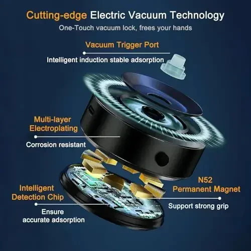 Jkoailiwi Электрический Вакуумный Магнитный Телефонный Держатель, Телефонный Держатель для Душа без помощи рук, Магнитный Держатель для Мобильного Телефона для Автомобиля/Тренировки/Зеркала/Гладкой Поверхности, Совместимый с Magsafe iPhone и Android - 5