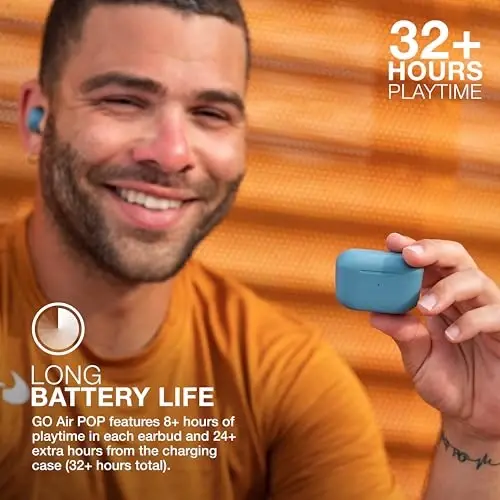 JLab Go Air Pop True Wireless Bluetooth Earbuds + Charging Case, Slate, Dual Connect, IPX4 Sweat Resistance, Bluetooth 5.1 Connection, 3 EQ Sound Settings Signature, Balanced, Bass Boost - 4