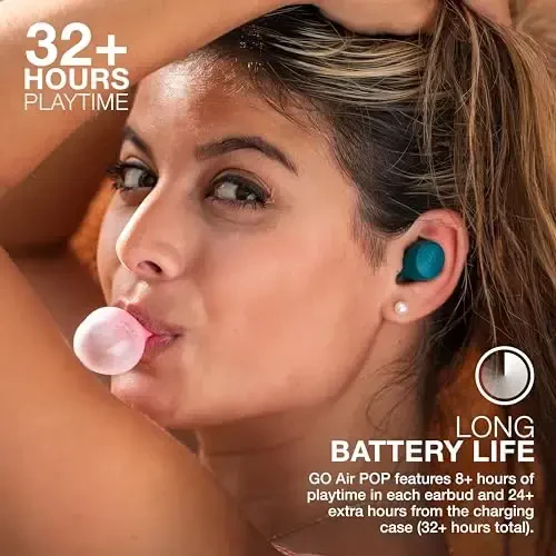 JLab Go Air Pop True Wireless Earbuds, in Ear Headphones, Bluetooth Earphones, Ear Buds with 32H Playtime, Bluetooth Earbuds with Microphone, USB Charging Case, Dual Connect, EQ3 Sound, Teal - 3