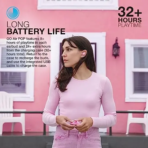 JLab Go Air Pop True Wireless Earbuds, in Ear Headphones, Bluetooth Earphones, Ear Buds with 32H Playtime, Bluetooth Earbuds with Microphone, USB Charging Case, Dual Connect, EQ3 Sound, Pink - 3