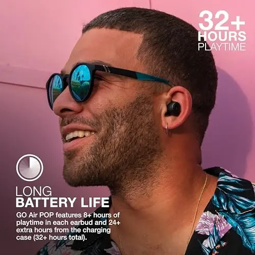 JLab Go Air Pop Haqiqiy Simsiz Bluetooth Quloqchinlari + Zaryadlash Qutisi, Qora, Ikki Tomonlama Ulanish, IPX4 Terga Chidamli, Bluetooth 5.1 Ulanish, 3 EQ Ovoz Sozlamalari Imzosi, Muvozanatli, Bassni Kuchaytirish - 2