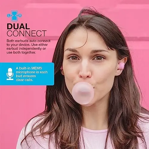 JLab Go Air Pop True Wireless Earbuds, quloq ichidagi naushniklar, Bluetooth eshitish vositalari, 32 soatlik o'yin vaqti bilan quloqchinlar, mikrofonli Bluetooth eshitish vositalari, USB zaryadlash qutisi, Dual Connect, EQ3 Sound, pushti - 4