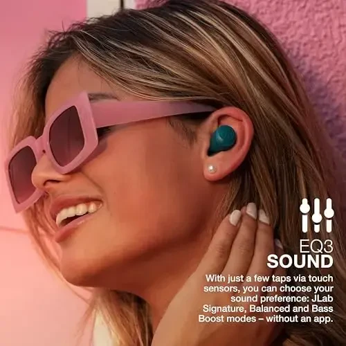 JLab Go Air Pop True Wireless quloqchinlar, quloq ichidagi naushniklar, Bluetooth naushniklar, 32 soatlik ijro etish vaqti bilan quloqchinlar, mikrofonli Bluetooth quloqchinlar, USB zaryadlash qutisi, Dual Connect, EQ3 Sound, Teal - 6