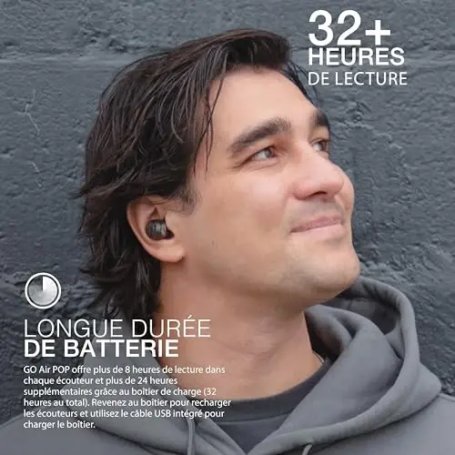 JLab Go Air Pop True Wireless quloqchinlar, quloq ichidagi naushniklar, Bluetooth naushniklar, 32 soatlik o‘yin vaqtiga ega quloqchinlar, mikrofonli Bluetooth quloqchinlar, USB zaryadlash qutisi, Dual Connect, EQ3 Sound, Clear - JLAB (1)