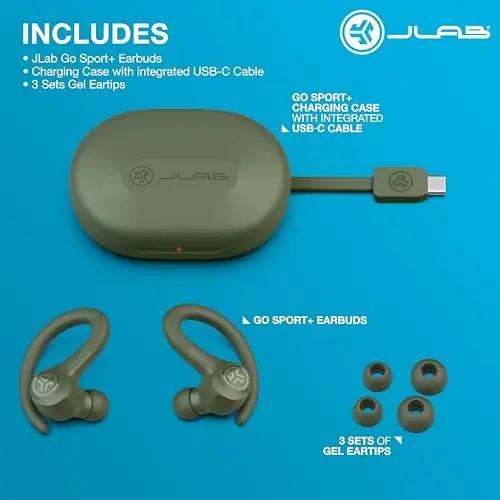JLab Go Air Sport, C3 Clear Calling, Secure Earhook Sport Design, 32+ soat Bluetooth, va 3 EQ Sound Settings (Yashil) bilan simsiz mashq quloqchinlari - 4