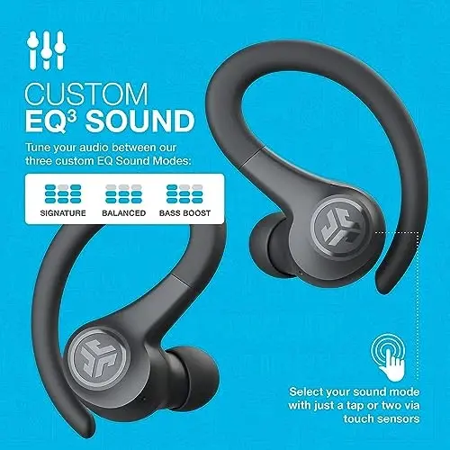 JLab Go Air Sport, C3 Clear Calling, Secure Earhook Sport dizayni, 32+ soatdan ortiq Bluetooth orqali musiqa tinglash va 3 EQ sozlamalariga ega simsiz sport quloqchinlari (grafit/qora) - JLAB (1)