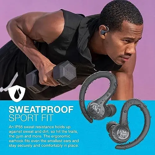 JLab Go Air Sport, C3 Clear Calling, Secure Earhook Sport dizayni, 32+ soatdan ortiq Bluetooth orqali musiqa tinglash va 3 EQ sozlamalariga ega simsiz sport quloqchinlari (grafit/qora) - 3
