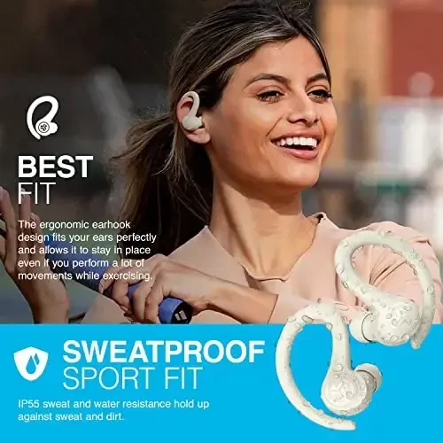 JLab Go Air Sport, Wireless Workout Earbuds Featuring C3 Clear Calling, Secure Earhook Sport Design, 32+ Hour Bluetooth Playtime, and 3 EQ Sound Settings (Sand) - 6