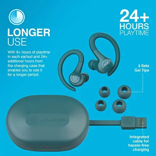JLab Go Air Sport, Simsiz mashg'ulot quloqchinlari, Teal, C3 Clear Calling, Sport uchun quloq ilgagi dizayni, 32+ soat Bluetooth orqali musiqa tinglash va 3 EQ ovoz sozlamalari - 5