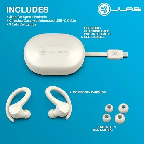 JLab Go Sport+ C3 Clear Calling, quloq ilgakli sport dizayni, 35+ soat Bluetooth orqali musiqa tinglash va 3 EQ sozlamasiga ega simsiz sport naushniklari (qumrang) - 4