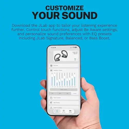 JLab Go Sport+ C3 Clear Calling, xavfsiz quloq ilgagi sport dizayni, 35+ soat Bluetooth orqali musiqa tinglash va 3 EQ ovoz sozlamalariga ega simsiz sport quloqchinlari (yashil) 