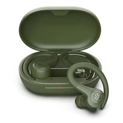 JLab Go Sport+ C3 Clear Calling, xavfsiz quloq ilgagi sport dizayni, 35+ soat Bluetooth orqali musiqa tinglash va 3 EQ ovoz sozlamalariga ega simsiz sport quloqchinlari (yashil) - 2
