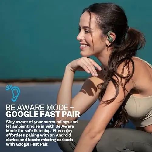 JLab Go Sport+ C3 Clear Calling, xavfsiz quloq ilgagi sport dizayni, 35+ soat Bluetooth orqali musiqa tinglash va 3 EQ ovoz sozlamalariga ega simsiz sport quloqchinlari (yashil) - 3