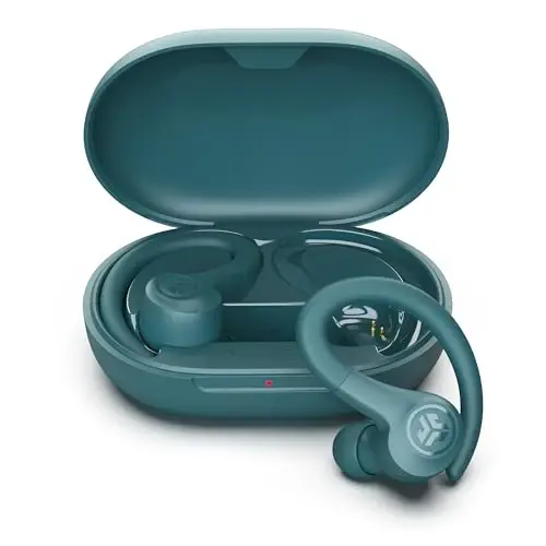 JLab Go Sport+ C3 Clear Calling, xavfsiz quloq ilgakli sport dizayni, 35+ soat Bluetooth tinglash va 3 EQ sozlamasiga ega simsiz sport quloqchinlari (Teal) - 1