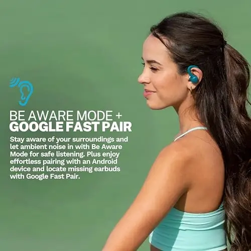 JLab Go Sport+ C3 Clear Calling, xavfsiz quloq ilgakli sport dizayni, 35+ soat Bluetooth tinglash va 3 EQ sozlamasiga ega simsiz sport quloqchinlari (Teal) - 3