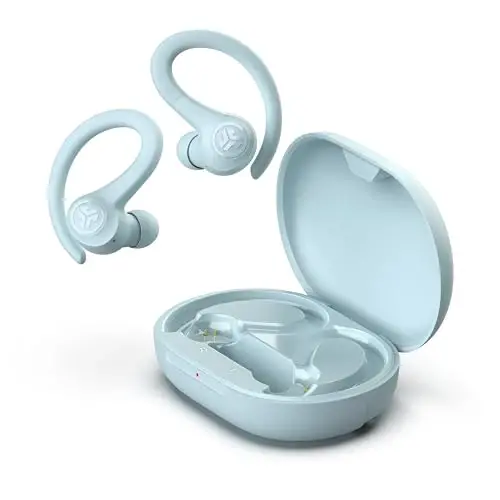 JLab Go Sport+ simsiz mashq quloqchinlari C3 Clear Calling, Secure Earhook Sport Design, 35+ soat Bluetooth ijro etish va 3 EQ Sound Settings (Och ko'k) - JLAB