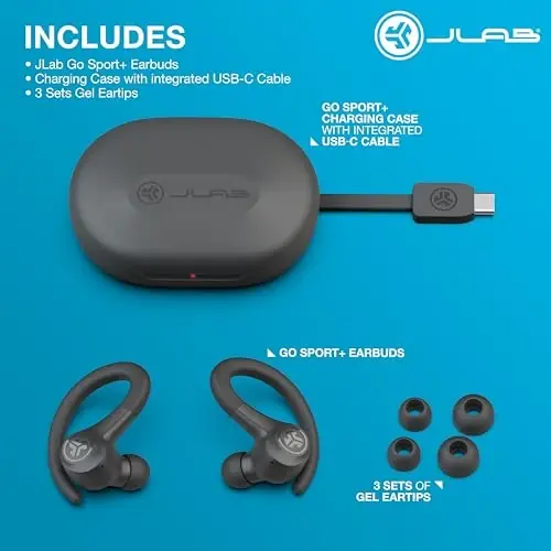 JLab Go Sport+ simsiz mashq quloqchinlari C3 Clear Calling, Secure Earhook Sport dizayni, 35+ soat Bluetooth orqali musiqa tinglash va 3 EQ ovoz sozlamalari (grafit) - 4