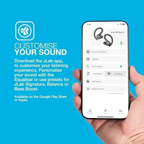 JLab Go Sport+ Wireless Workout Earbuds Featuring C3 Clear Calling, Secure Earhook Sport Design, 35+ Hour Bluetooth Playtime, and 3 EQ Sound Settings (Light Blue) - 4