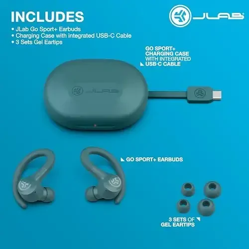 JLab Go Sport+ Wireless Workout Earbuds Featuring C3 Clear Calling, Secure Earhook Sport Design, 35+ Hour Bluetooth Playtime, and 3 EQ Sound Settings (Teal) - 4