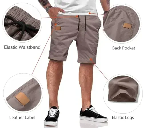 JMIERR erkaklar kundalik shortlari - paxta ipli yozgi plyaj cho'ziluvchan tvil chino golf shortlari - 3