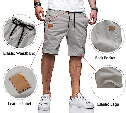 JMIERR Erkaklar uchun Kundalik Shorti - Paxta Ipi bilan bog'lanadigan Yoziq Plaj Strech Twill Chino Golf Shorti - 4