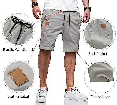 JMIERR erkaklar uchun kundalik shortilar - paxtadan tikilgan bog'ichli yozgi plyaj stretch tvil chino golf shortilar - 4