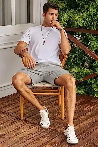 JMIERR erkaklar uchun kundalik shortilar - paxtadan tikilgan bog'ichli yozgi plyaj stretch tvil chino golf shortilar - 6