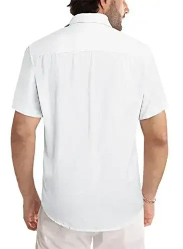 JMIERR Men's Casual Stylish Short Sleeve Button-Up Striped Dress Shirts Cotton Beach Shirt - 3