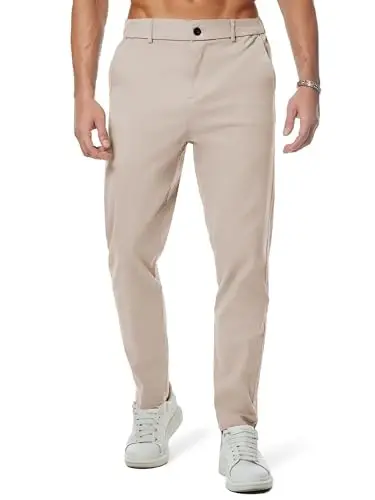 JMIERR Men's Chino Pants Casual Elastic Waist Tapered Golf Trousers - 1