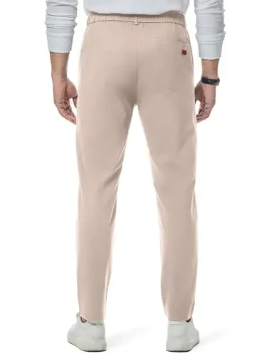 JMIERR Men's Chino Pants Casual Elastic Waist Tapered Golf Trousers - 2