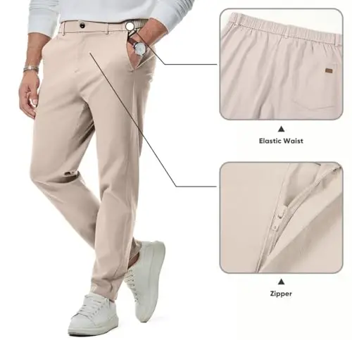 JMIERR Men's Chino Pants Casual Elastic Waist Tapered Golf Trousers - 3