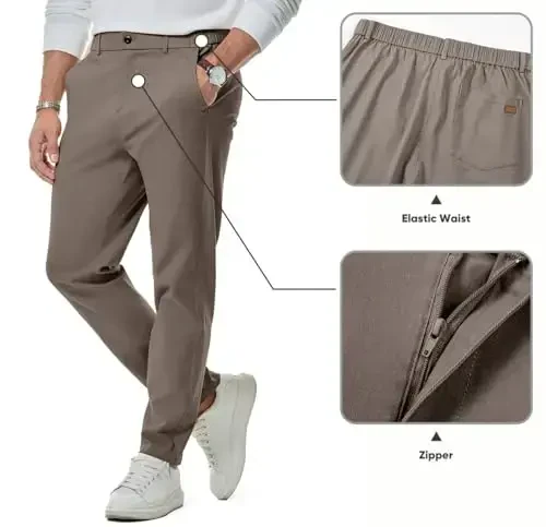 JMIERR Men's Chino Pants Casual Stretch Waist Tapered Trousers with Pockets - MODAZONE (1)