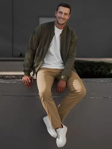 JMIERR Erkek Chino Pantolon Günlük Esnek Bel Konik Golf Pantolonu 