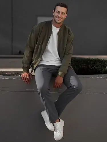 JMIERR Erkek Chino Pantolon Günlük Esnek Bel Konik Golf Pantolonu - 1