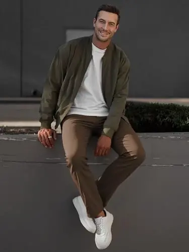JMIERR Erkek Chino Pantolon Günlük Esnek Bel Konik Golf Pantolonu 