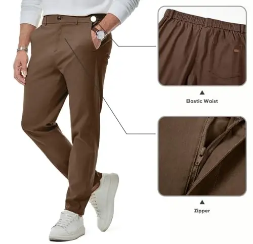 JMIERR Erkek Chino Pantolon Günlük Streç Bel Dar Paça Cepli Pantolon 