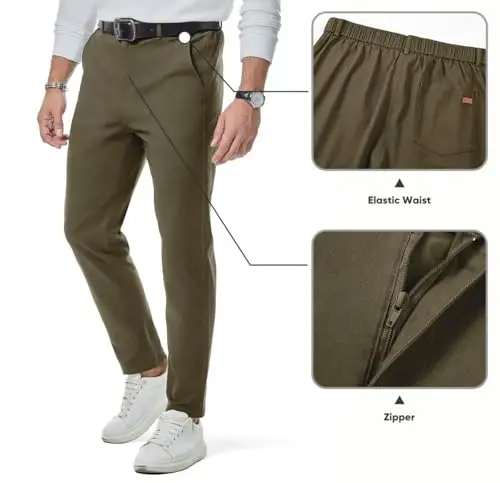 JMIERR Men's Chino Pants Casual Elastic Waist Tapered Golf Trousers 