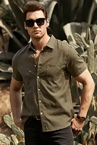 JMIERR Men's Casual Stylish Short Sleeve Button-Up Striped Dress Shirts Cotton Beach Shirt - 5