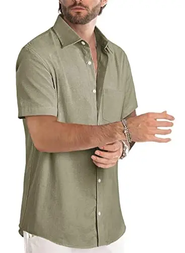 JMIERR Men's Casual Stylish Short Sleeve Button-Up Striped Dress Shirts Cotton Beach Shirt - MODAZONE (1)