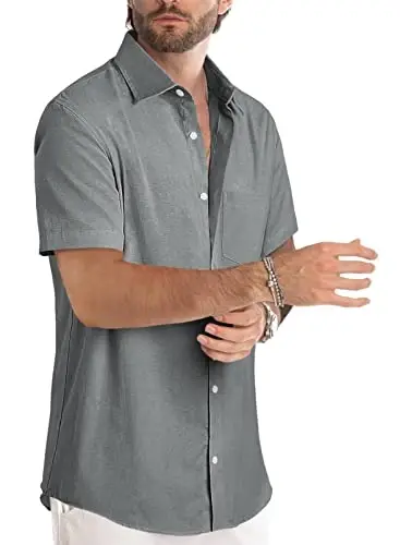 JMIERR Men's Casual Stylish Short Sleeve Button-Up Striped Dress Shirts Cotton Beach Shirt - 2