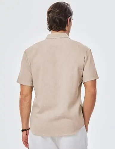 JMIERR Men's Casual Stylish Short Sleeve Button-Up Striped Dress Shirts Cotton Beach Shirt - 2