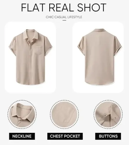 JMIERR Men's Casual Stylish Short Sleeve Button-Up Striped Dress Shirts Cotton Beach Shirt - 6