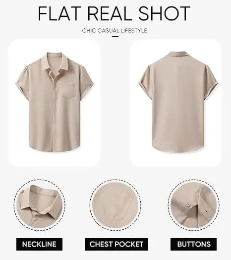 JMIERR Men's Casual Stylish Short Sleeve Button-Up Striped Dress Shirts Cotton Beach Shirt - 6