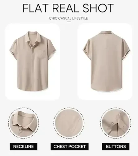 JMIERR Men's Casual Stylish Short Sleeve Button-Up Striped Dress Shirts Cotton Beach Shirt - 6